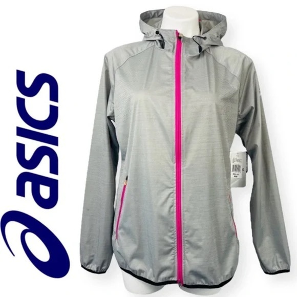 ASICS Women’s Run Light Jacket Gray with Pink Trim | Mesh Windbreaker | Size M - Picture 1 of 10